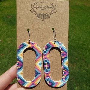 Aztec print real leather earrings